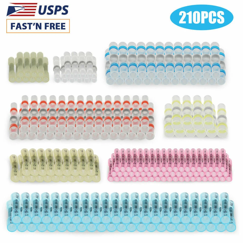 210pcs Heat Shrink Butt Crimp Connectors Mixed with Solder Seal Wire Connectors - Image 2 of 4