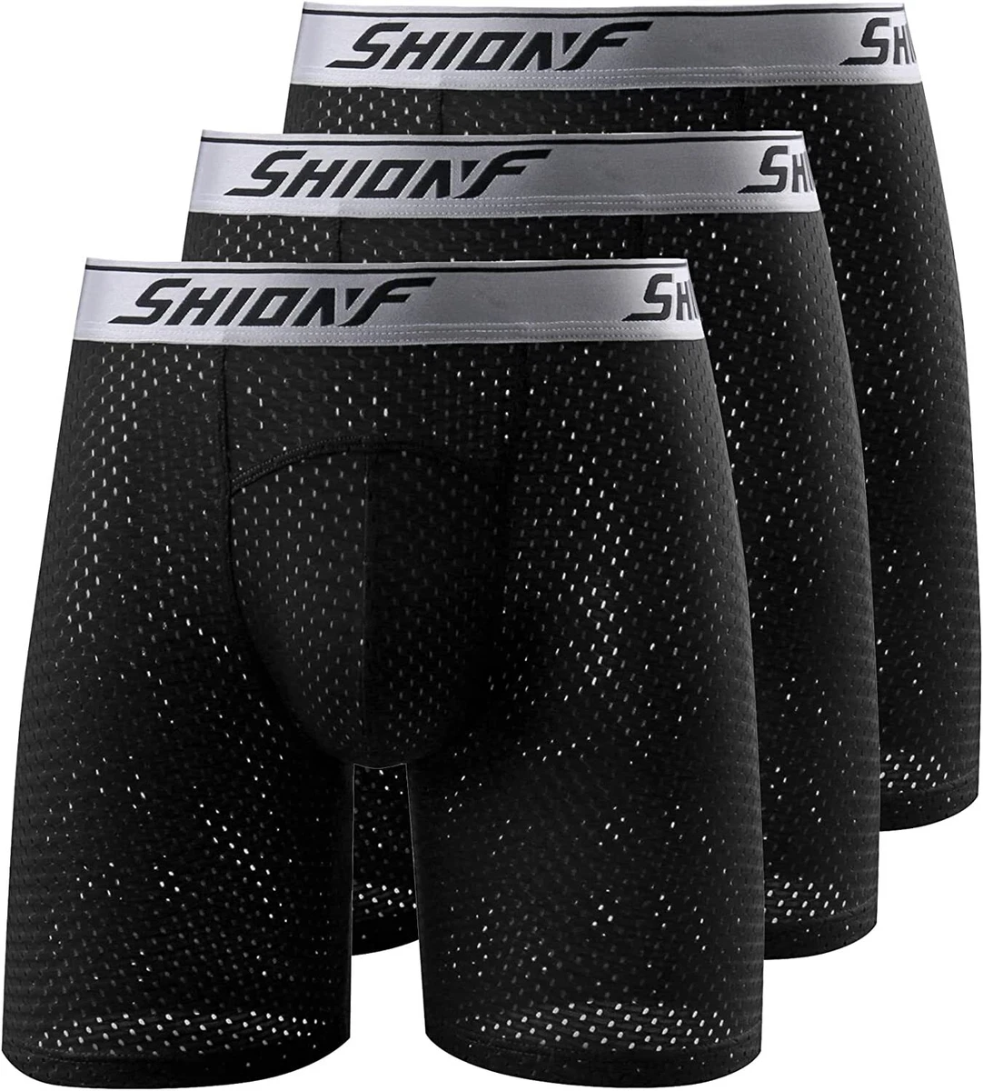 SHIONF Men's anti chafing Underwear Performance mesh cooling Boxer  Briefs,3-Pack