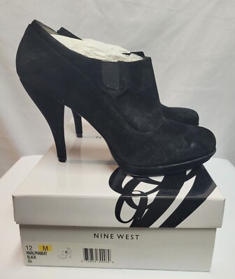 NEW in BOX Nine West ALPHABEAT Black Suede Stiletto Platform BOOTS BOOTIES  12m