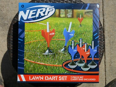 NERF Soft Tip Lawn Dart Game Set Includes 4 Lawn Darts, 2 Target Rings NEW!