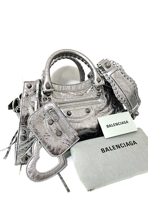 Balenciaga Le City Medium Silver Leather Shoulder Bag New Balenciaga Le City Medium Silver Leather Shoulder Bag New