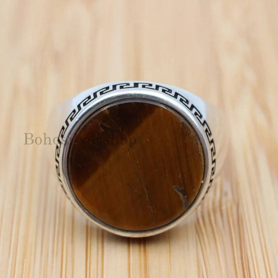 925 Пробы Tiger глаз драгоценных камней кольца ручной работы Османская мужская бижутерия #389 - Изображение 3 из 3