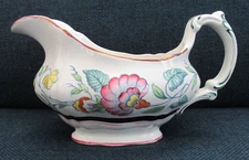 Antique Booths Mayfair Pink Yellow Flowers Gold Luster Gravy Boat- Excellent!
