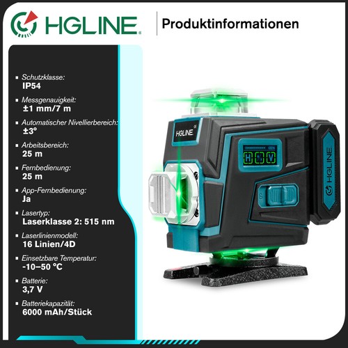16 Line Laser Level Wasserwaage 4D 360° Kreuzlinienlaser Fliesenboden Laser Kit - Bild 5 von 22
