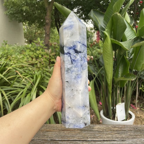 4.6LB 11" Natural Sodalite And Quartz Obelisk Crystal Point Tower Reiki UV C1 - Foto 22 di 22