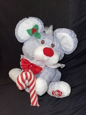 Vintage Fisher Price Puffalump Grey Christmas Mouse Candy Cane Plush 1987