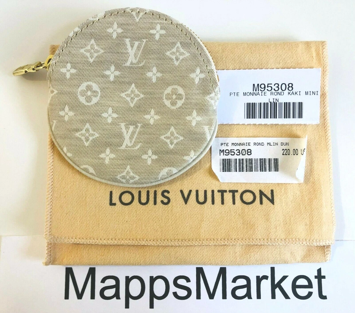 NWT Authentic LOUIS VUITTON Monnaie Round Khaki Mini Lin Coin