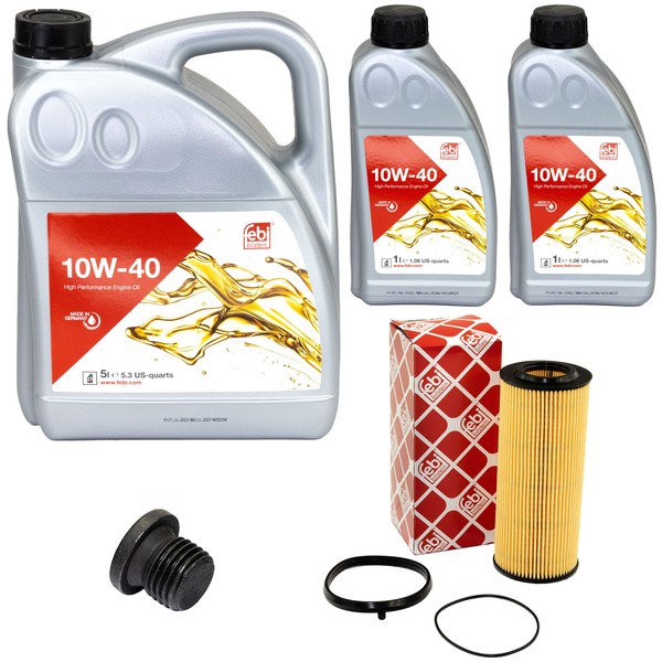 MotoröL Set Febi SAE 10W-40 7 Liter + ÖLfilter + Schraube FüR Audi A4 Avant A6-image
