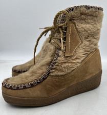 Vintage Snowland Boots Womens Sz 6 Winter Fleece Sherpa Lined Suede Wedge