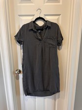 GAP Women M Shadow Grey  Lyocell New Short Sleeve Collared Pocket Shirt Dress