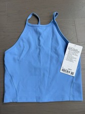 Canotta Lululemon donna 6 nera Wunder treno collo alto schiena incrociata blu nuova con etichetta
