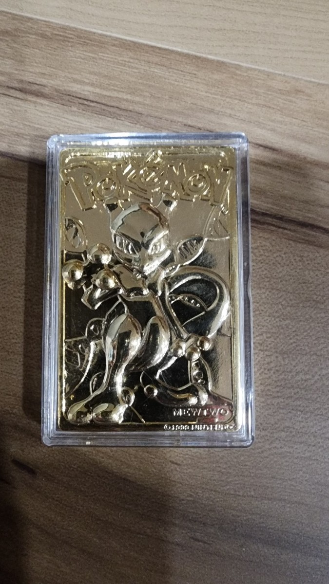 1999 nintendo 23k gold pokemon card mewtwo 150 Pokemon #150 MEWTWO 23k Gold Plated Trading Card 1999 Burger King W CERT of  AUTH