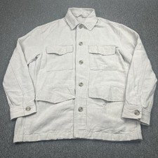 H&M Jacket Mens Small Beige Linen Chore Overshirt Oi Polloi Workwear Shacket