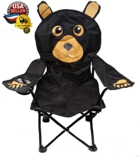 Kids Folding Camp Chair with Cup Holder and Carry Bag - Black Bear
