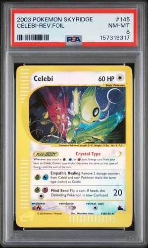 2003 POKEMON SKYRIDGE #145 CELEBI-REVERSE FOIL PSA 8