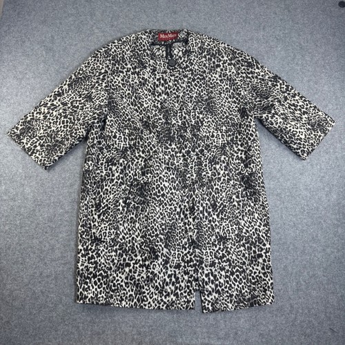 Max Mara Studio Womens Leopard Print Button Front Coat Black White Size 6