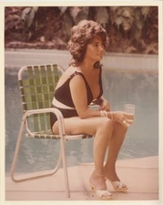 Elizabeth Taylor black bikini poolside Vintage 8x10 Color Photo frm Transparency