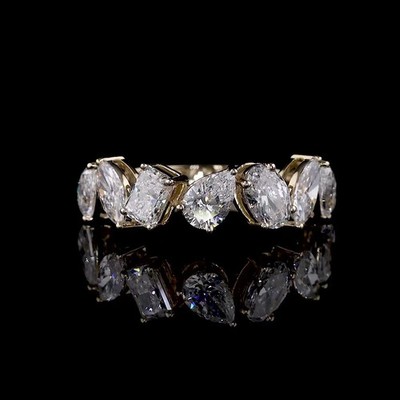 Elegant 14k Yellow Gold Diamond Band 2.50 Carat E F VVS2 Lab Grown Multi Shape
