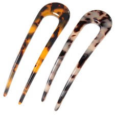2 Pack Tortoise Shell U Shaped French Hair Pins 2 Prong Hair Sticks Acetate