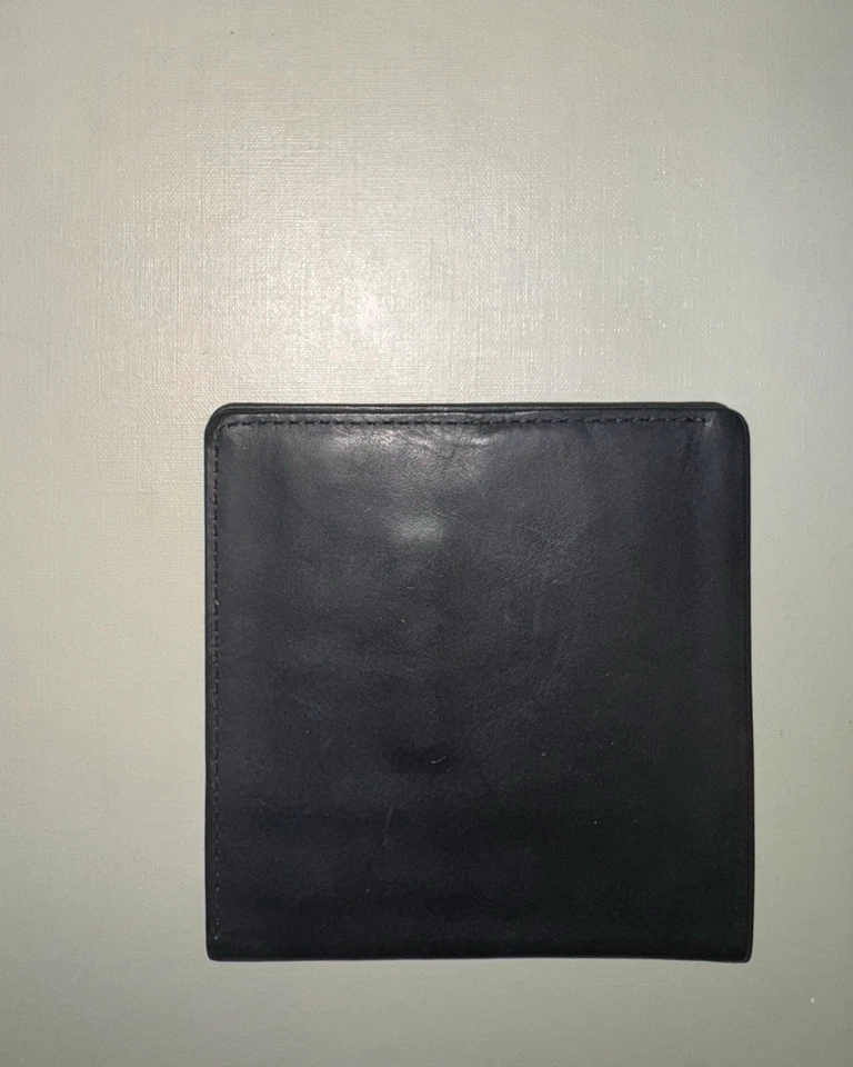 复古 2000 年代 DKNY 方形双折男式黑色皮革钱包极简主义修身 Y2K 90 年代 — 第 2/4 张图片