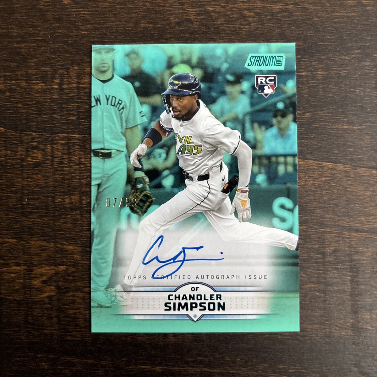 2025 Topps Stadium Club - Chandler Simpson Aqua Rookie On Card