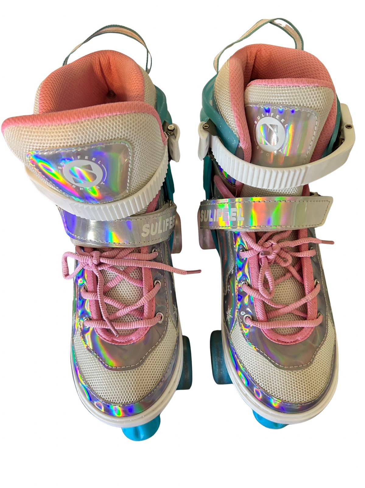 Sulifeel Rainbow Adjustable Light Up Glitter Wheels Roller Skates Size Large Y