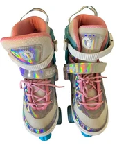 Sulifeel Rainbow Adjustable Light Up Glitter Wheels Roller Skates Size Large Y