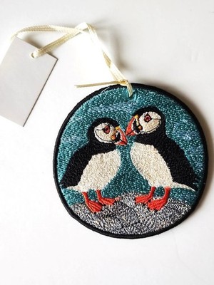 Puffin Bird Brilliant Colors Double Sided Image Embroidered Hanging Ornament