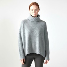Other Stories Cozy Wool-Blend Boucle Turtleneck Sweater XS Soft Light Grey
