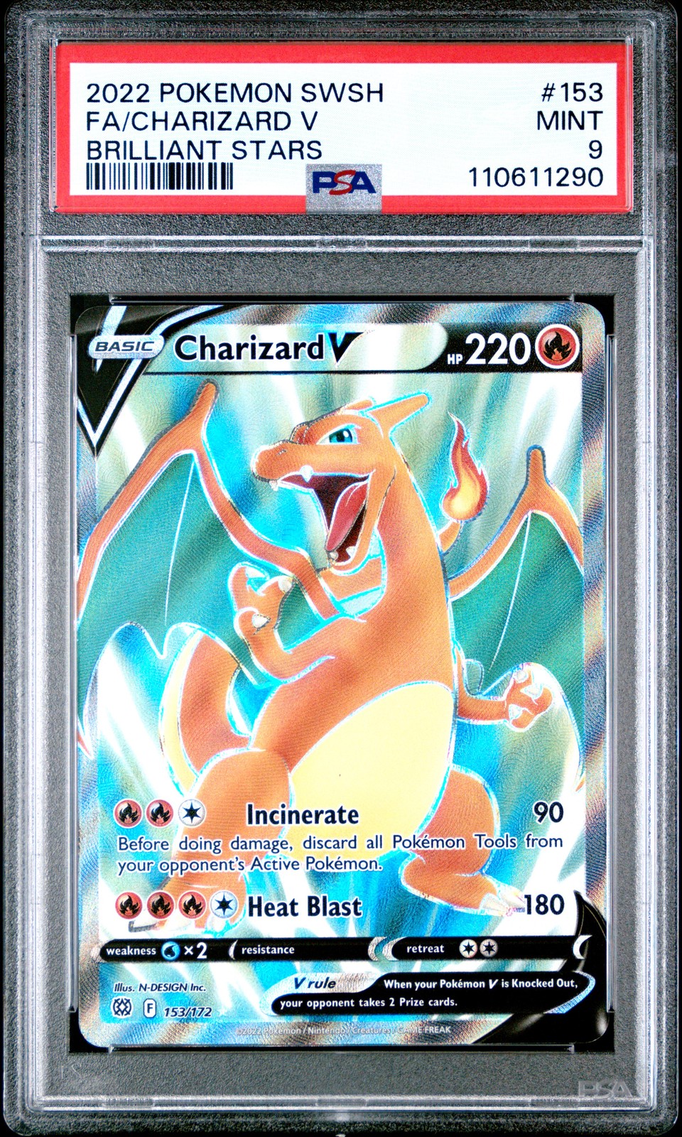 2022 POKEMON SWORD & SHIELD BRILLIANT STARS #153 FULL ART/CHARIZARD V PSA 9