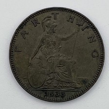 1933 Great Britain 1 Farthing AU  BN Sharp 1/4P Bronze