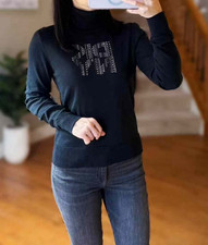 DKNY Women s Black Logo Turtleneck Long Sleeve Pullover Sweater Sz M Knit