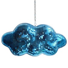 Disco Ball Cloud Shaped Blue, Cute Hanging Party Mirror Decor with Chain, Lig...