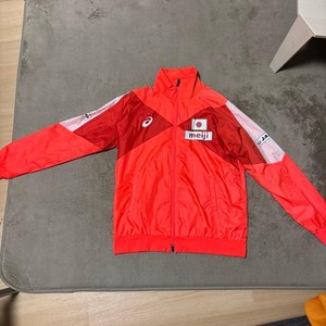 Asics Japan Wrestling Team Windbreaker Jacket XL Red JPN Issue Sponsor Logos