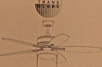 TRANS GLOBE 52'' CEILING FAN BLACK W/ WALNUT BLADES, LIGHT KIT, PULL CHAINS E26