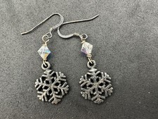 2.83g Vintage Sterling Silver 925 Snowflake Drop Earrings Iridescent Beads M