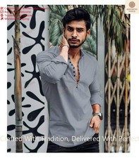 Traditional Mens Cotton Color Gray Kurta Festival Dress Kurta Shirt
