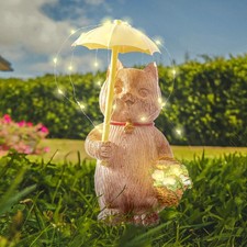 Cat Garden Decor with Lights Outdoor Solar Cat Statue Decor for Yard Porchm L...