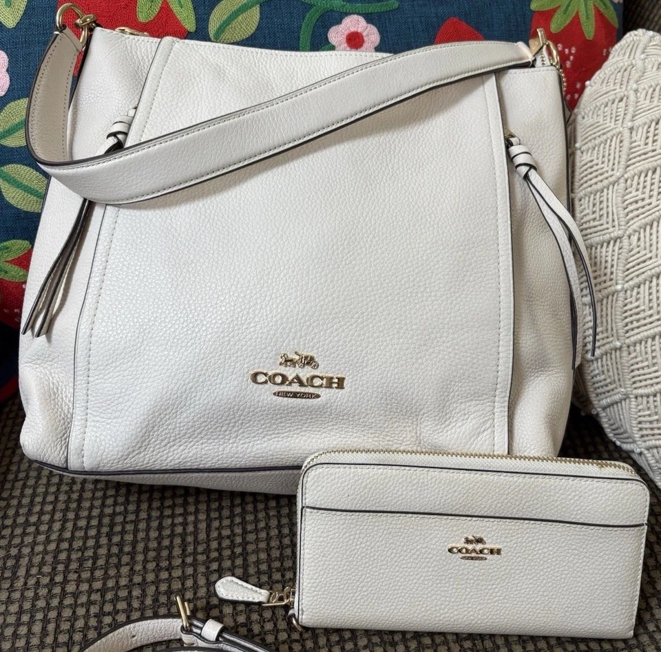 Coach F79994 Bundle Set Chalk Bone Marlon Hobo Leather Bag & Large Clutch Wallet - Image 2 of 4