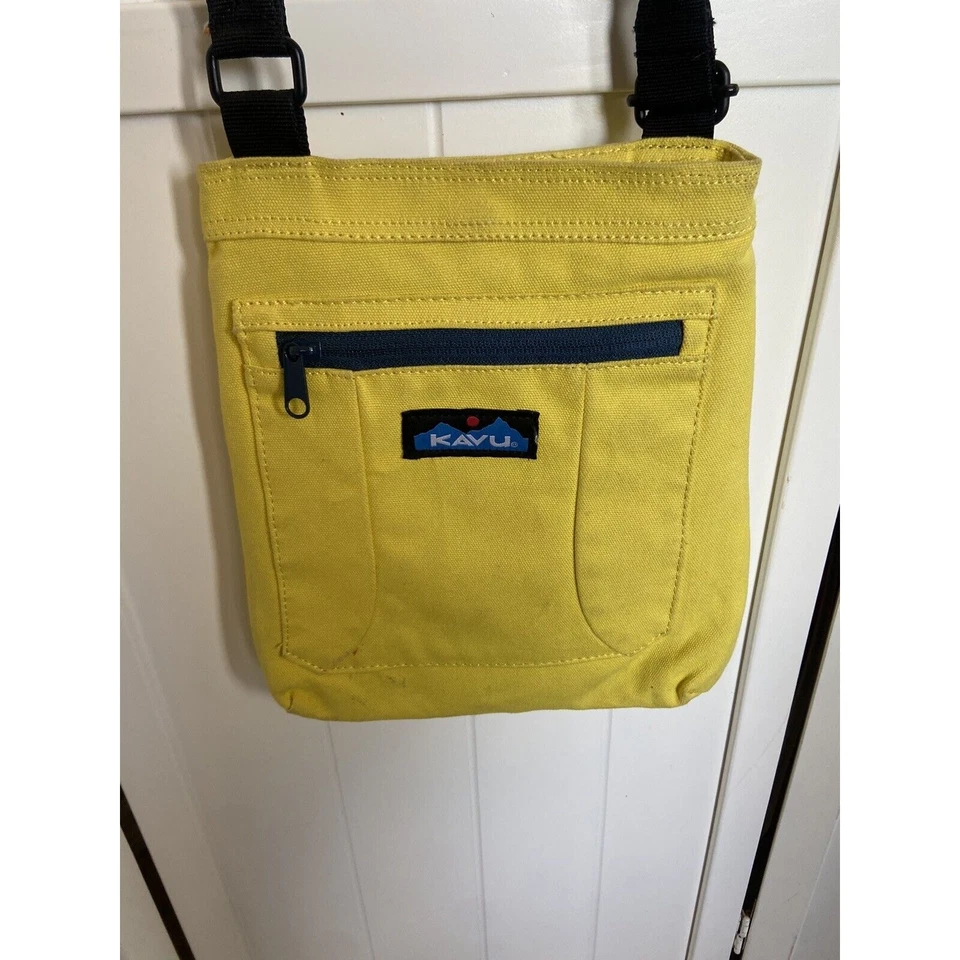 Kavu Keep Along Cross Body Bag Rope Swing Canvas Travel Yellow Adjustable Strap - Image 3 of 4