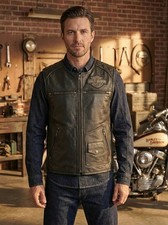 Harley-Davidson Men  s Black Leather Motorcycle Vest  Genuine Cowhide Biker Club