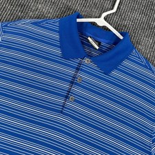 Nike Polo Shirt Mens Large Blue Short Sleeve Striped Dri Fit Golf Performance