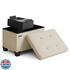 STORAGEBUD Storage Ottoman Cube with Small Bin, 16-in Square Ottoman with Sto