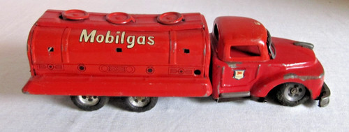 Vintage Mobil Gas Tin Friction Tanker Toy Truck 1960s