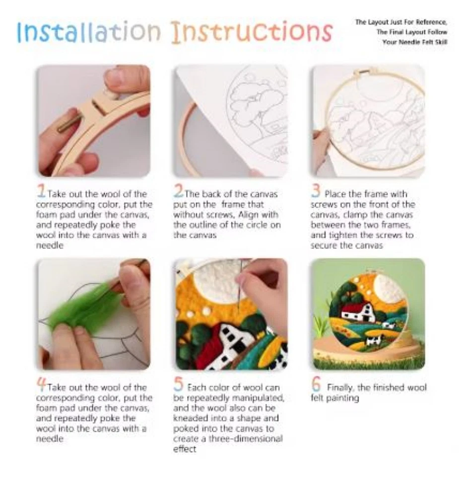 Kit de fieltro de lana con aguja para principiantes | Papá Noel con regalo (8" con marco) Foto 2 de 4