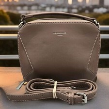 Rara borsa a tracolla David Jones Paris tortora con punto rosa chiaro unica usata in ottime condizioni