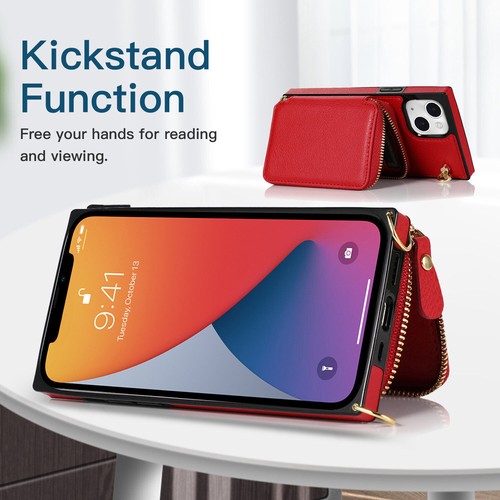 Leather Card Wallet Case For iPhone 16 15 14 13 11 Pro Max 12 8 Crossbody Strap - Picture 35 of 84