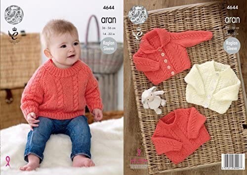 King Cole Baby Aran Knitting Pattern - 4644 Dress, Cardigans & Sweater