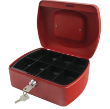 Image of Q-Connect Red 8 Inch Cash Money Box Tin - Lockable + Free Next Day Delivery