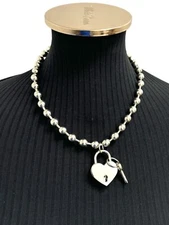 Large 10 mm Ball Chain Padlock Heart Lock Necklace Punk Goth Choker Steel Chain